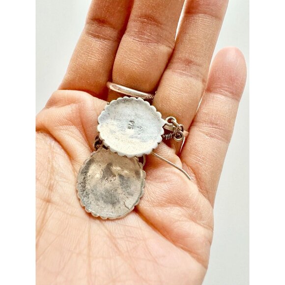 Vintage Navajo 925 Sterling Silver Sun Face Geometric Drop Earrings - Picture 8 of 10